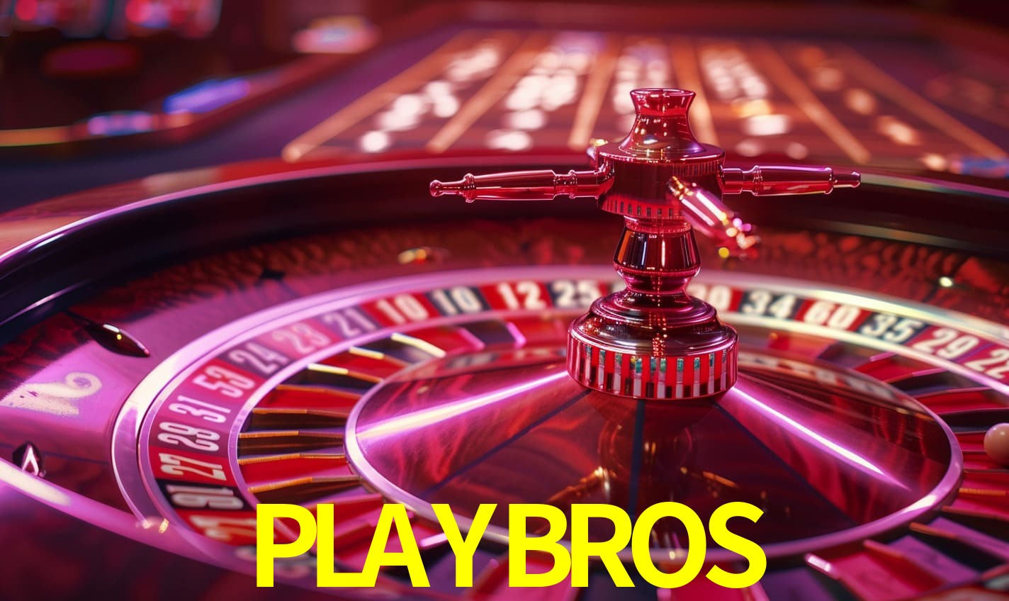 Escena dinámica inspirada en casino con iluminación PLAYBROS, cartas, fichas e íconos de juegos digitales en un espacio moderno de juegos.